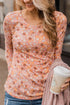 Orange Floral Knit Long Sleeve Top